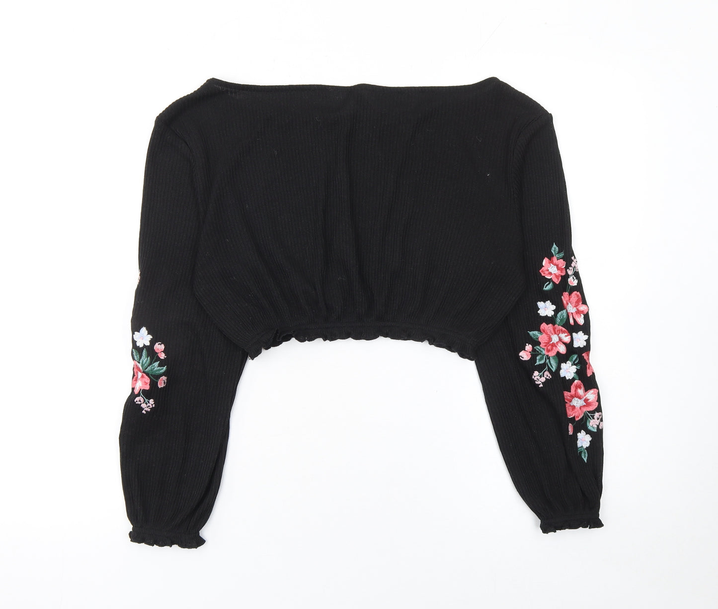 H&M Divided Black Floral Embroidered Cropped Knit Blouse Women’s S