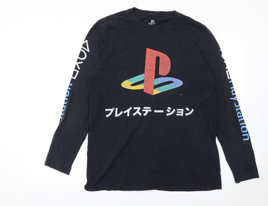 PlayStation Men's Black Long Sleeve Graphic T-Shirt Small Cotton