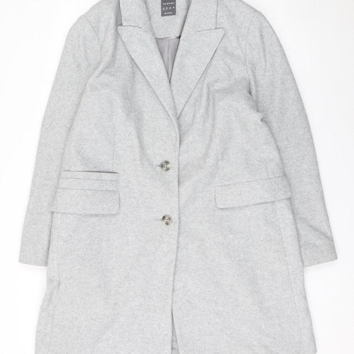Primark Women Grey Mid-Length Polyester Overcoat Size 16