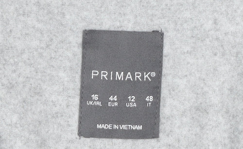 Primark Women Grey Mid-Length Polyester Overcoat Size 16