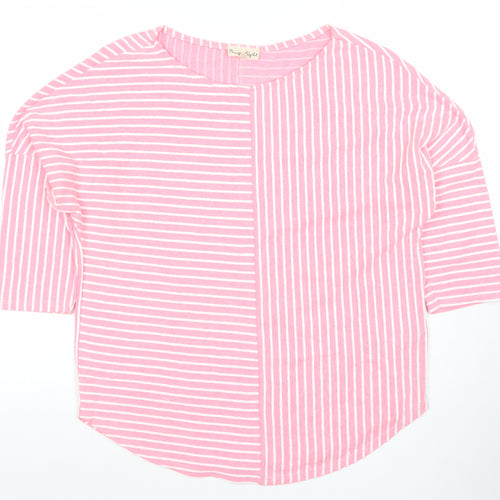 Phase Eight Womens Pink Striped 3/4 Sleeve Cotton Blend T-Shirt UK 12