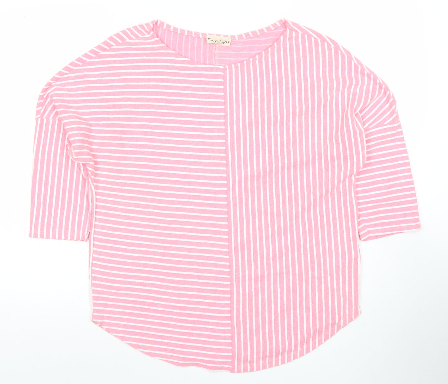 Phase Eight Womens Pink Striped 3/4 Sleeve Cotton Blend T-Shirt UK 12