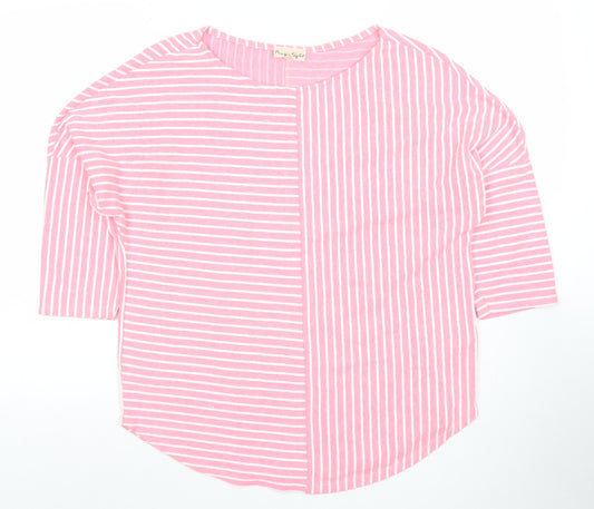 Phase Eight Womens Pink Striped 3/4 Sleeve Cotton Blend T-Shirt UK 12