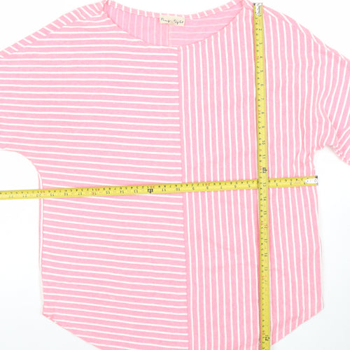 Phase Eight Womens Pink Striped 3/4 Sleeve Cotton Blend T-Shirt UK 12