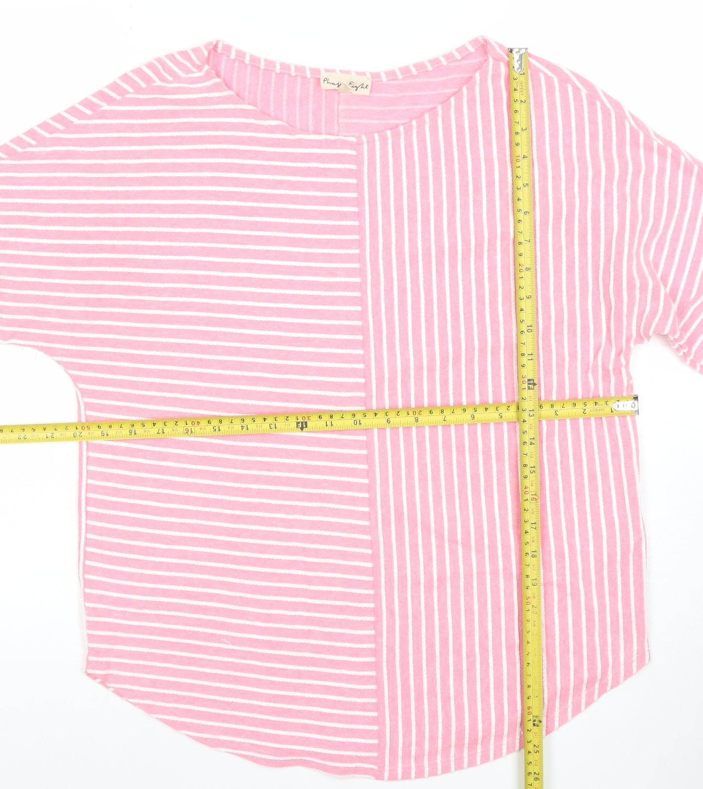 Phase Eight Womens Pink Striped 3/4 Sleeve Cotton Blend T-Shirt UK 12