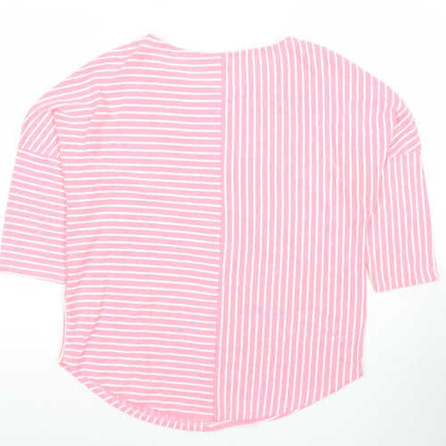 Phase Eight Womens Pink Striped 3/4 Sleeve Cotton Blend T-Shirt UK 12