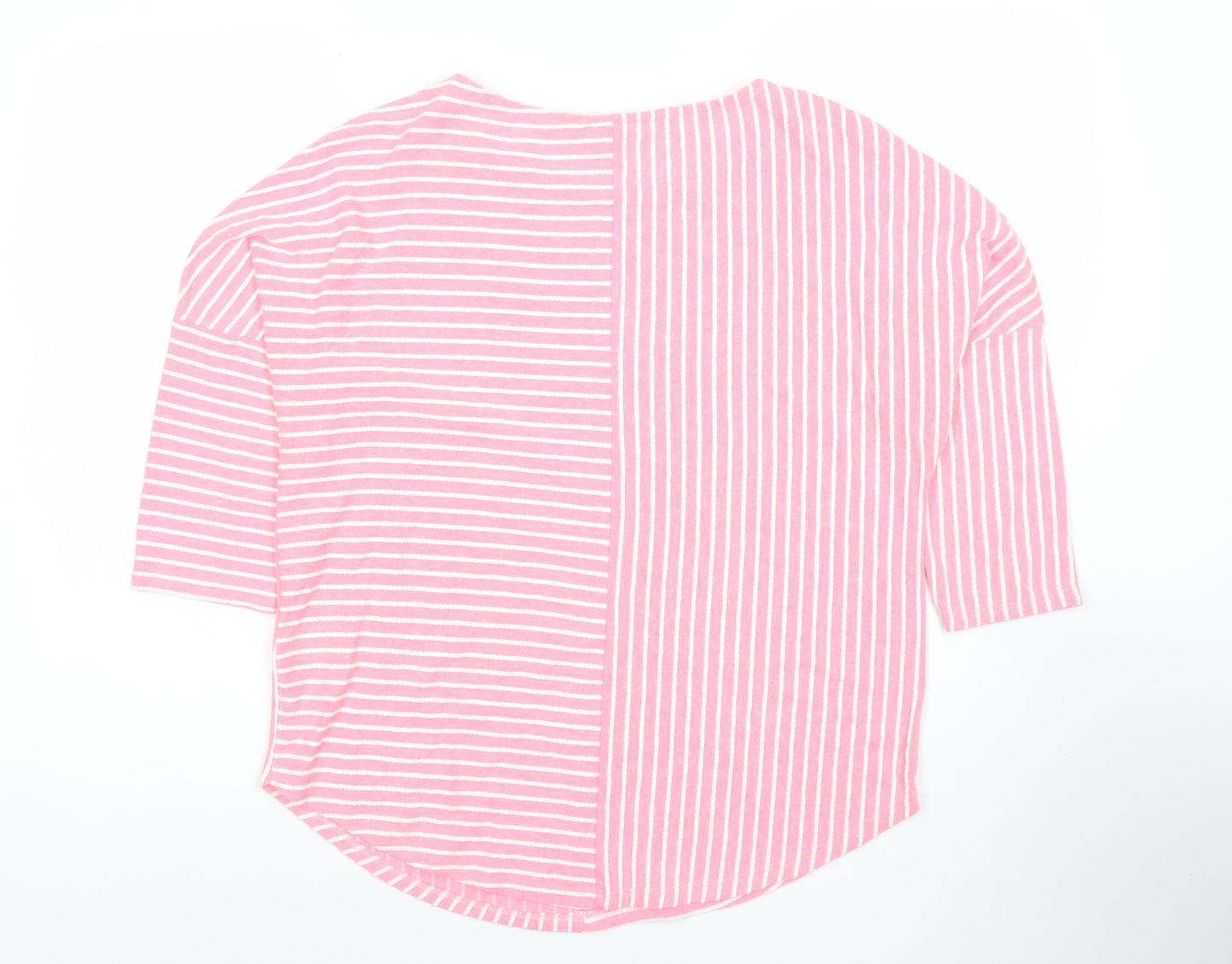 Phase Eight Womens Pink Striped 3/4 Sleeve Cotton Blend T-Shirt UK 12