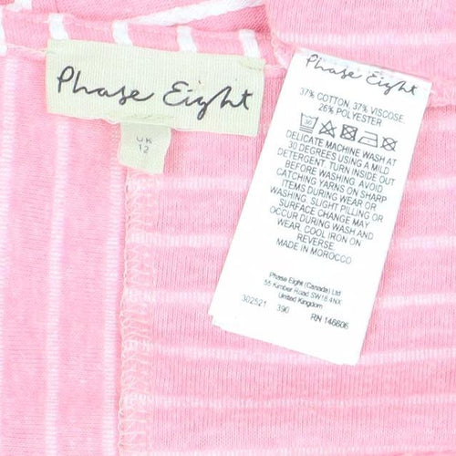 Phase Eight Womens Pink Striped 3/4 Sleeve Cotton Blend T-Shirt UK 12