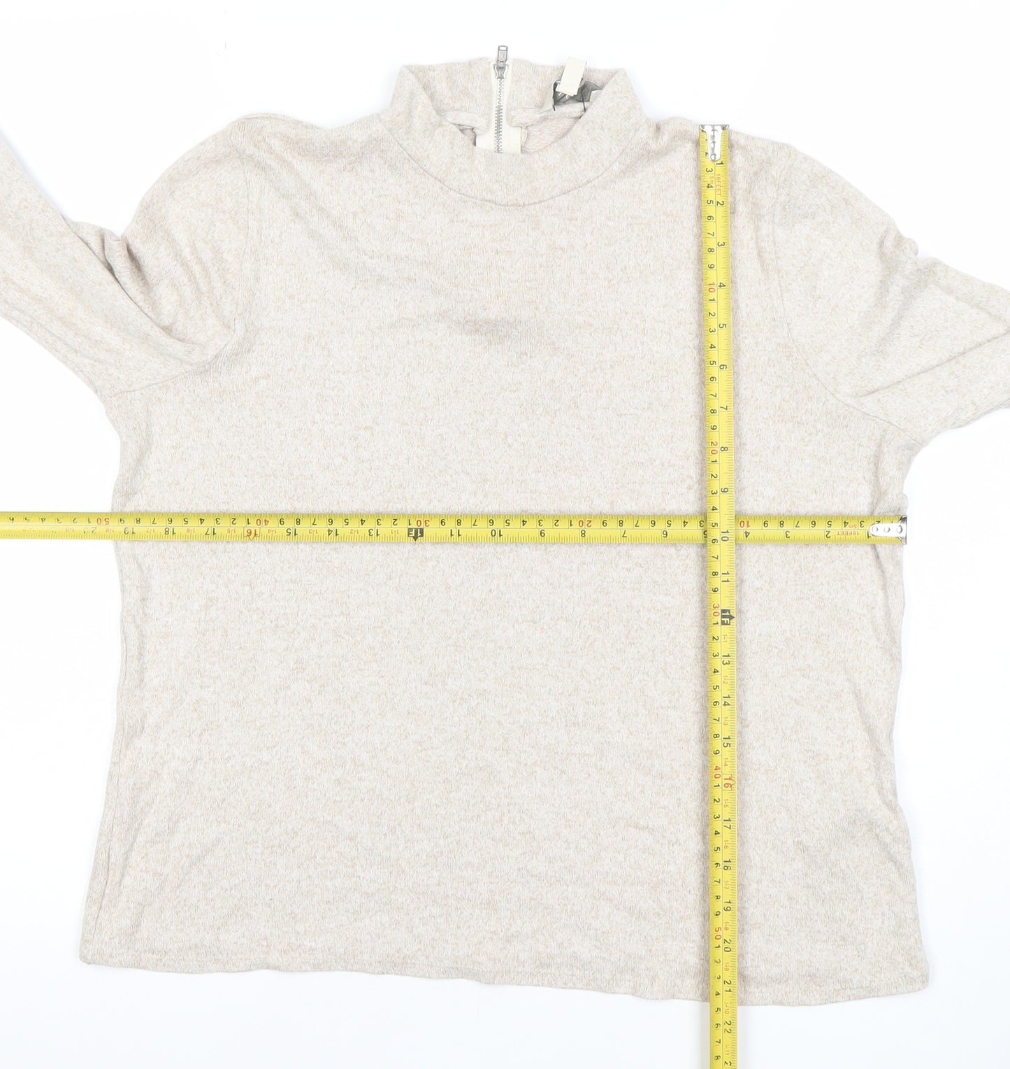Oasis Women’s Beige Size 14 Mock Neck Half Zip Knit Jumper