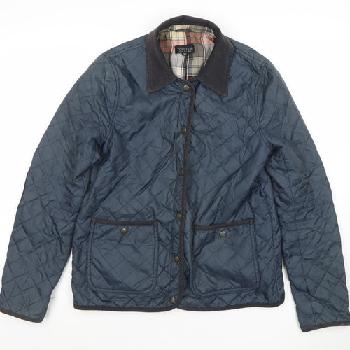 Topshop Women’s Blue Quilted Jacket UK 10 Classic Mid-Length Coat