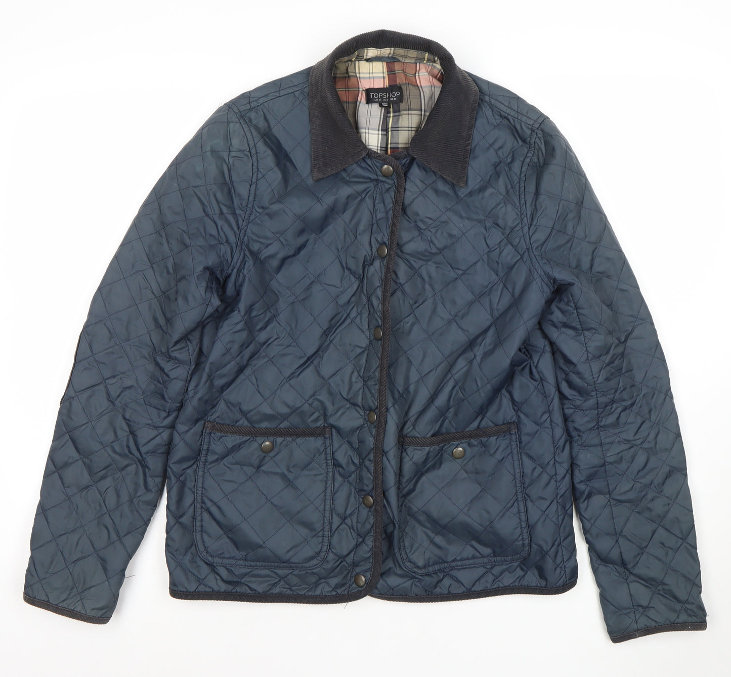 Topshop Women’s Blue Quilted Jacket UK 10 Classic Mid-Length Coat