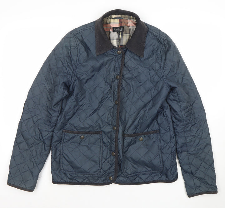Topshop Women’s Blue Quilted Jacket UK 10 Classic Mid-Length Coat