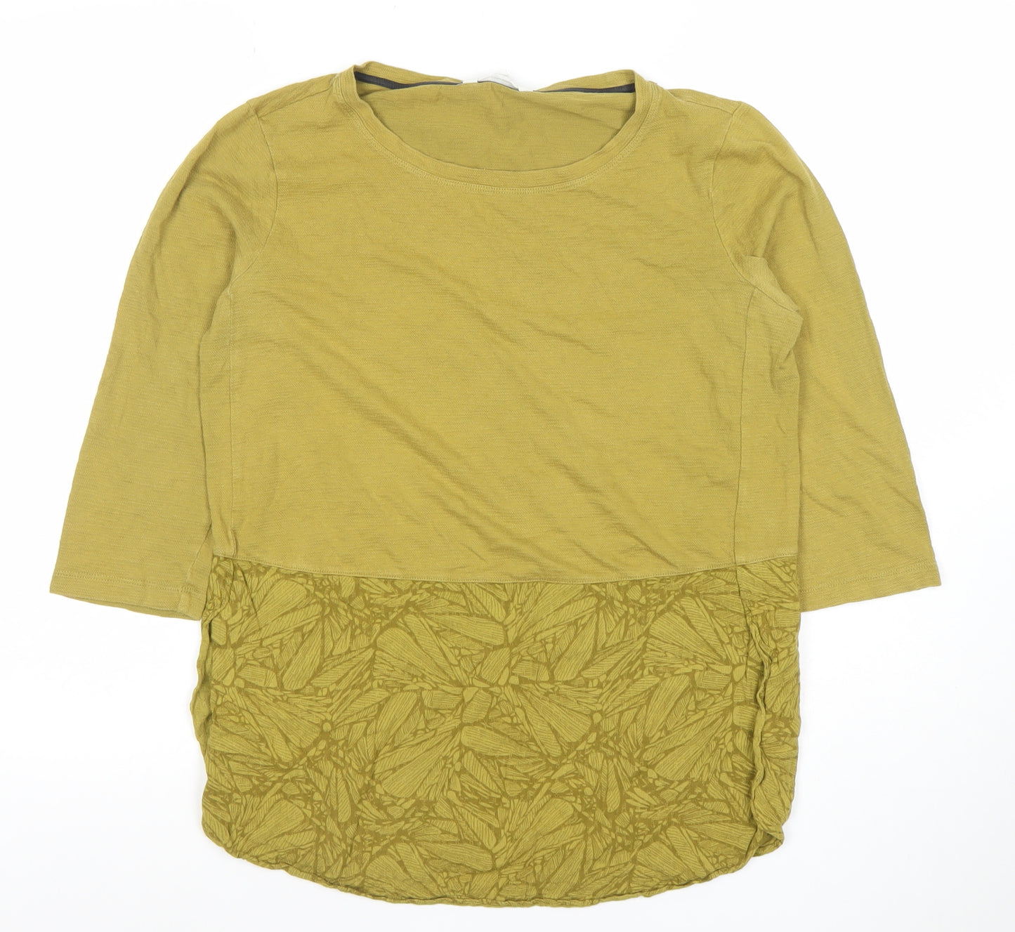 White Stuff Women's Green Cotton 3/4 Sleeve T-Shirt UK 10