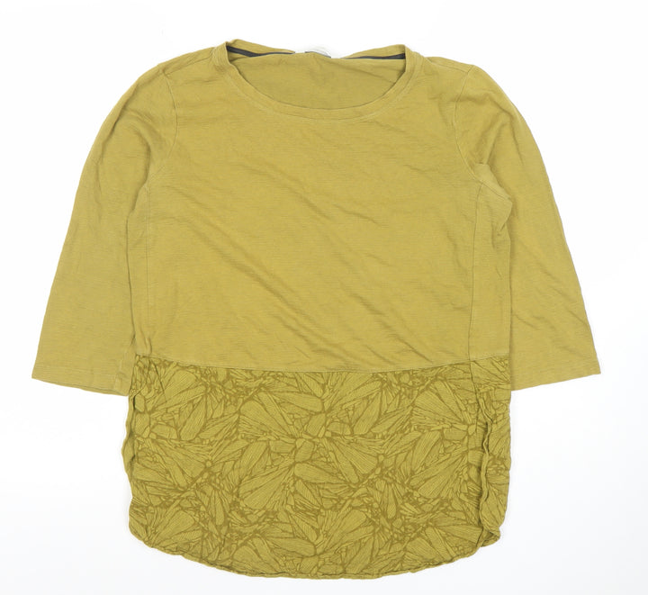 White Stuff Women's Green Cotton 3/4 Sleeve T-Shirt UK 10