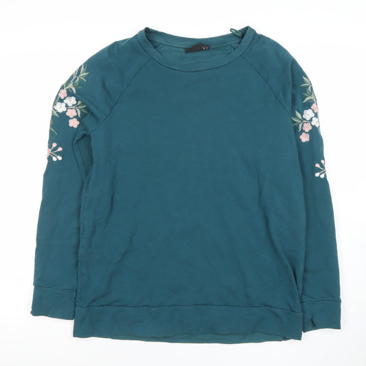 Next Women’s Green Floral Embroidered Long Sleeve Cotton Top Size 12
