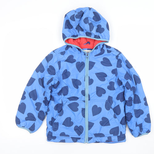 Mini Boden Girls Blue Heart Print Hooded Puffer Jacket 7-8 Years