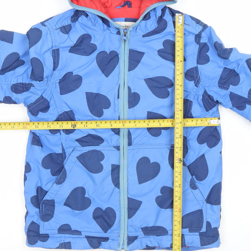 Mini Boden Girls Blue Heart Print Hooded Puffer Jacket 7-8 Years