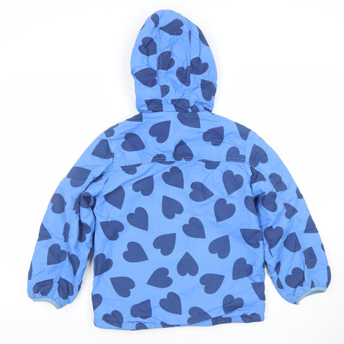 Mini Boden Girls Blue Heart Print Hooded Puffer Jacket 7-8 Years