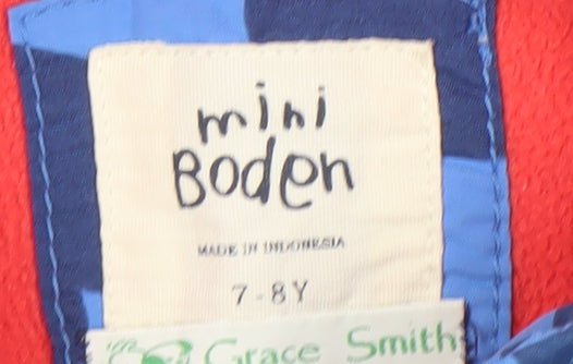 Mini Boden Girls Blue Heart Print Hooded Puffer Jacket 7-8 Years