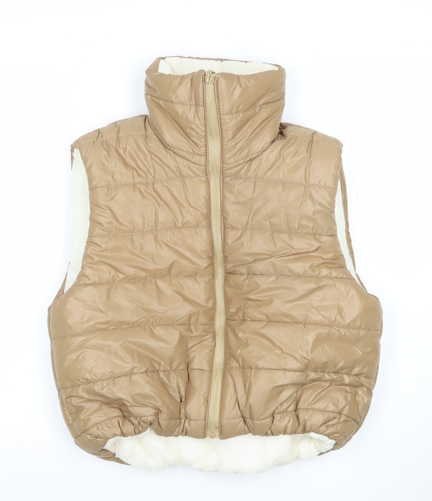 Asaw It First Womens Beige Size 10 Puffer Waistcoat