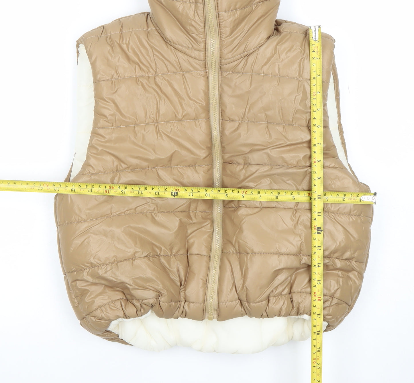 Asaw It First Womens Beige Size 10 Puffer Waistcoat