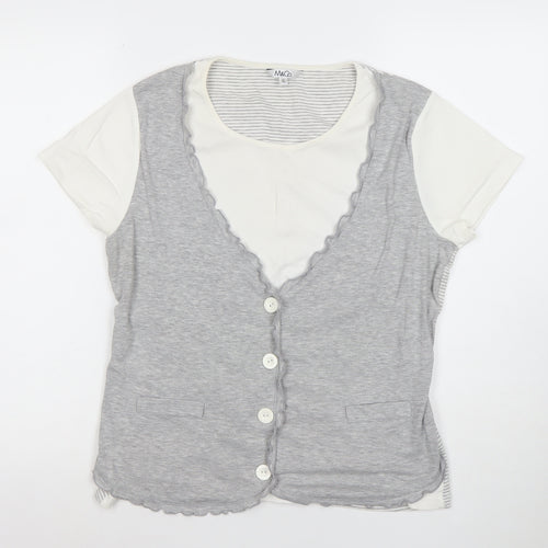 M&Co Women’s Grey Striped Button V-Neck Jersey T-Shirt XL