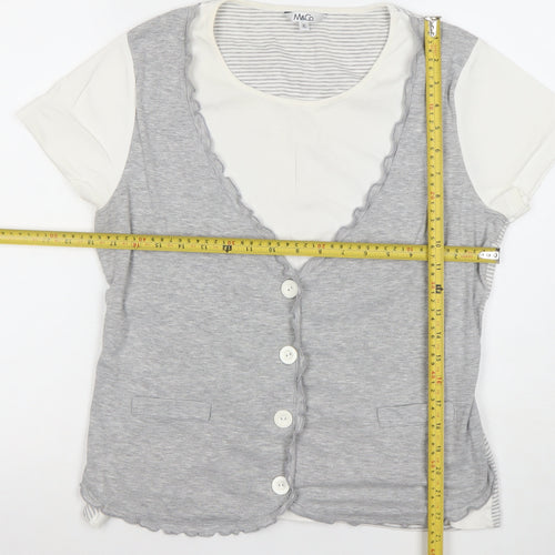 M&Co Women’s Grey Striped Button V-Neck Jersey T-Shirt XL