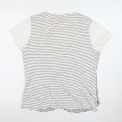 M&Co Women’s Grey Striped Button V-Neck Jersey T-Shirt XL