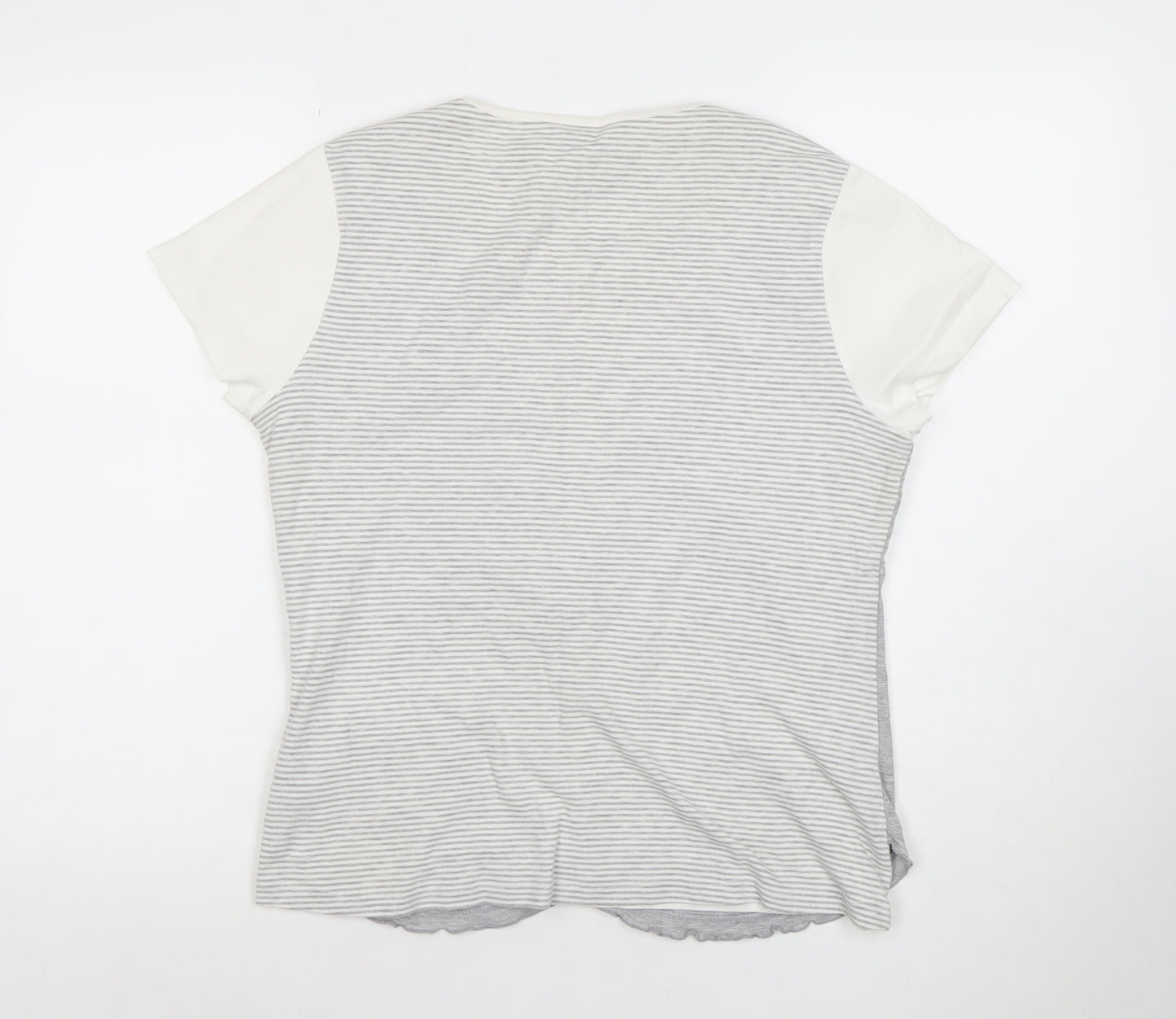 M&Co Women’s Grey Striped Button V-Neck Jersey T-Shirt XL