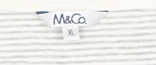 M&Co Women’s Grey Striped Button V-Neck Jersey T-Shirt XL