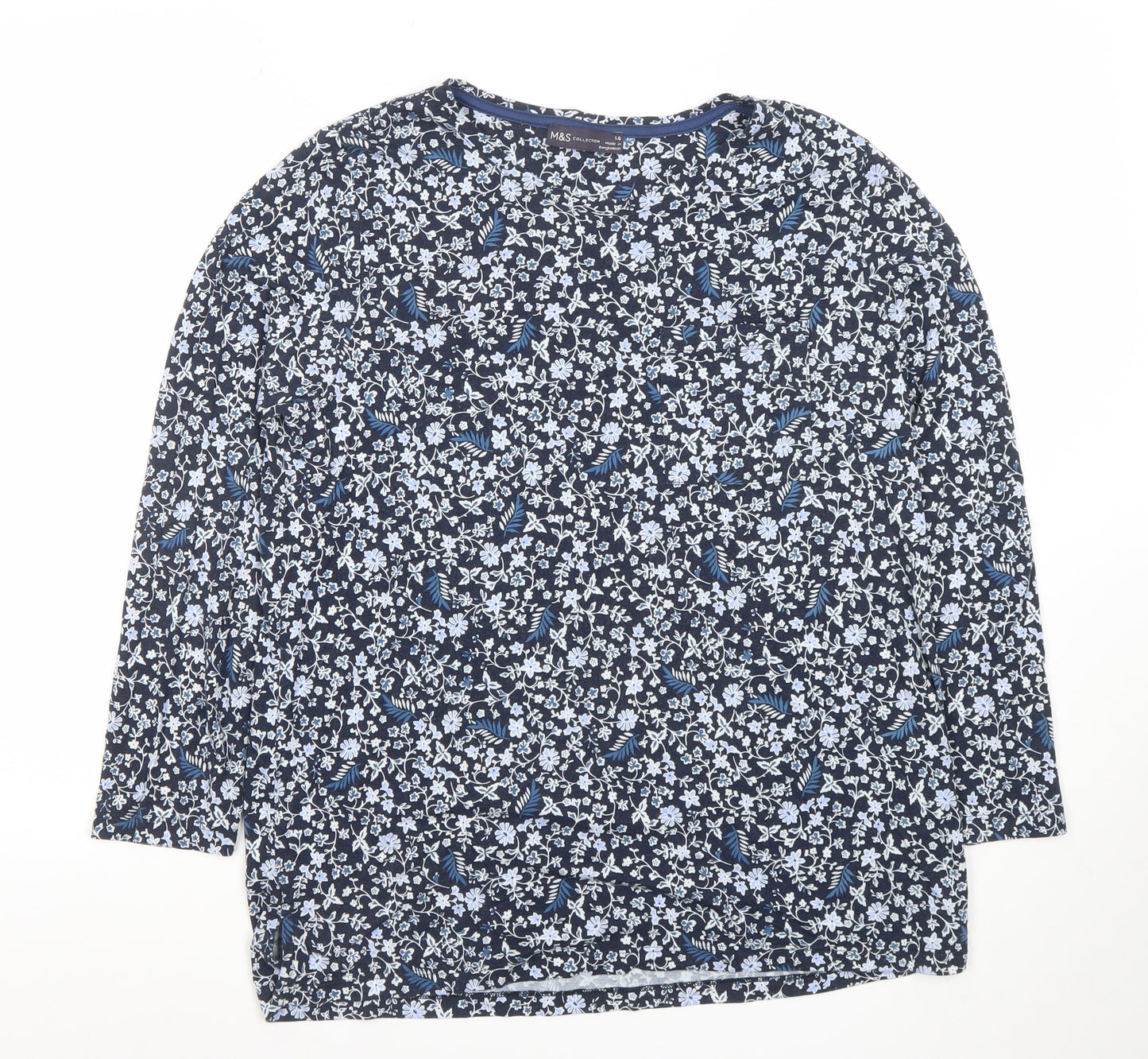 Marks and Spencer Women’s Blue Floral Jersey 3/4 Sleeve Top Size 14