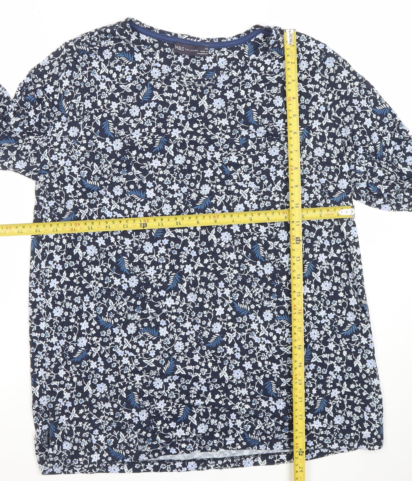 Marks and Spencer Women’s Blue Floral Jersey 3/4 Sleeve Top Size 14