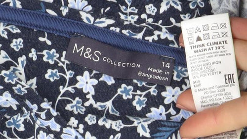 Marks and Spencer Women’s Blue Floral Jersey 3/4 Sleeve Top Size 14