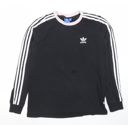 Adidas Womens Black Long Sleeve Basic Crew Neck T-Shirt Size 14