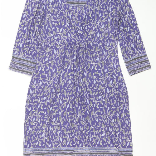 Marks and Spencer Per Una Purple Floral Ruched V-Neck Shift Dress Women’s Size 12