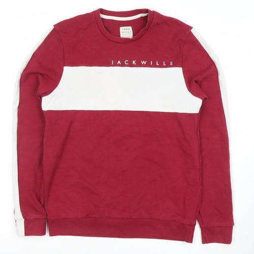 Jack Wills Men's Red Small Crew Neck Logo Sweatshirt