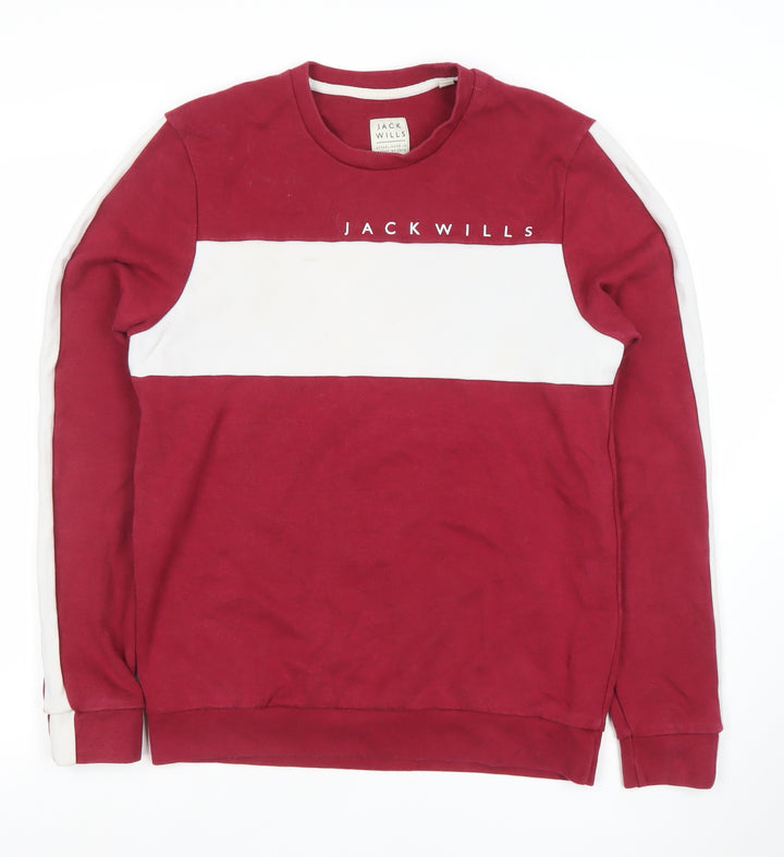 Jack Wills Men's Red Small Crew Neck Logo Sweatshirt