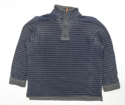 Fat Face Men's Blue Striped 1/4 Zip Long Sleeve Polo Shirt Size L
