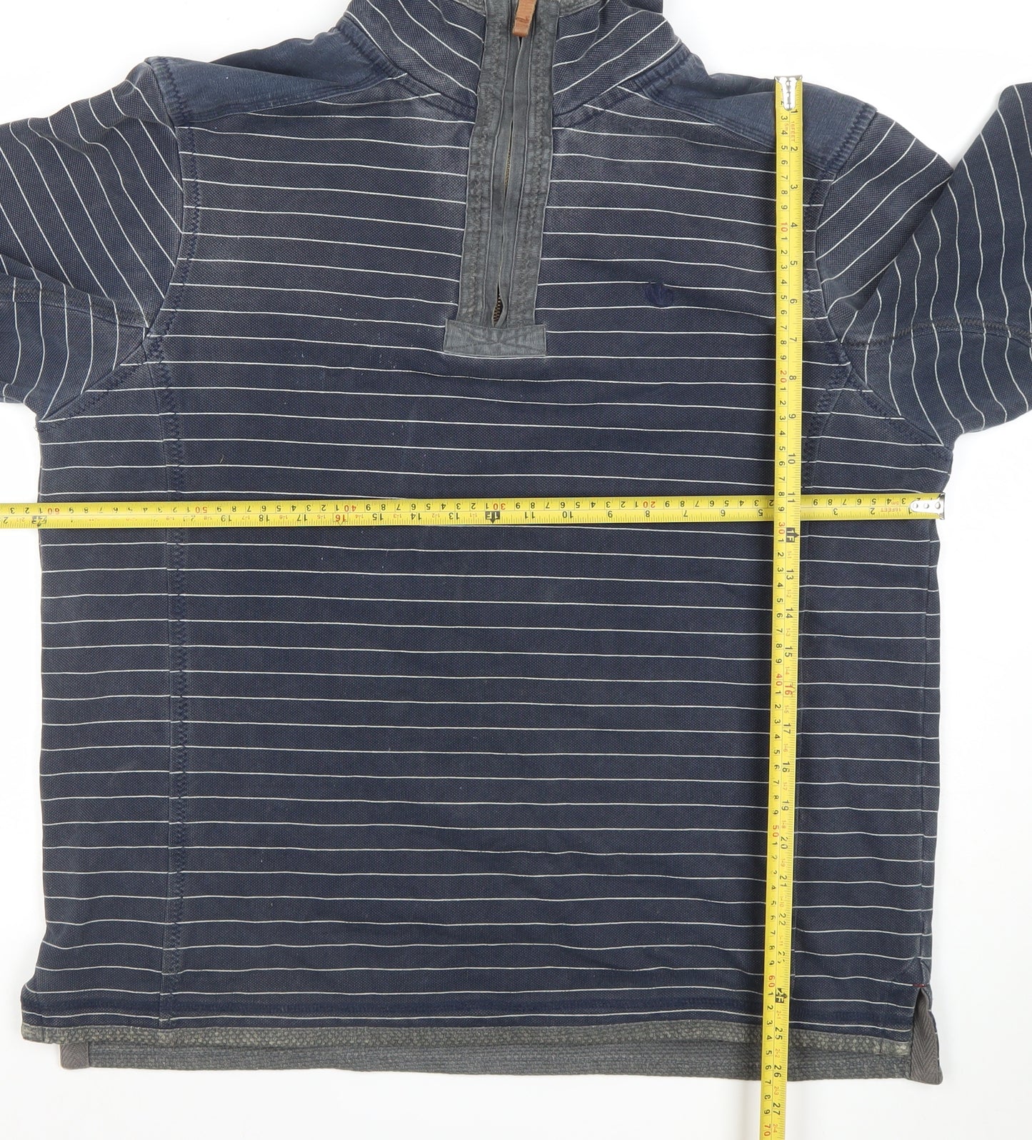 Fat Face Men's Blue Striped 1/4 Zip Long Sleeve Polo Shirt Size L