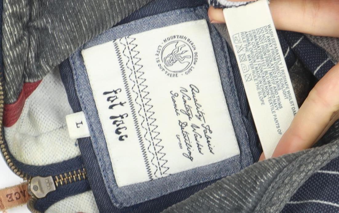 Fat Face Men's Blue Striped 1/4 Zip Long Sleeve Polo Shirt Size L