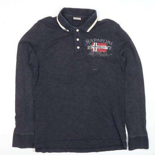 Napapijri Men's Blue Long Sleeve Polo Shirt Size S Cotton