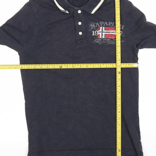 Napapijri Men's Blue Long Sleeve Polo Shirt Size S Cotton