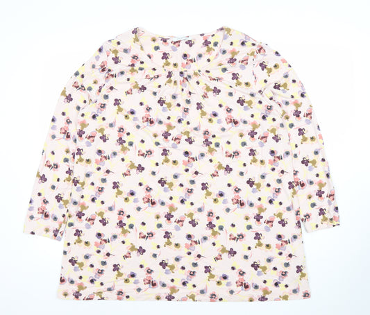 Marks and Spencer Womens Pink Floral 3/4 Sleeve Viscose T-Shirt Size 20