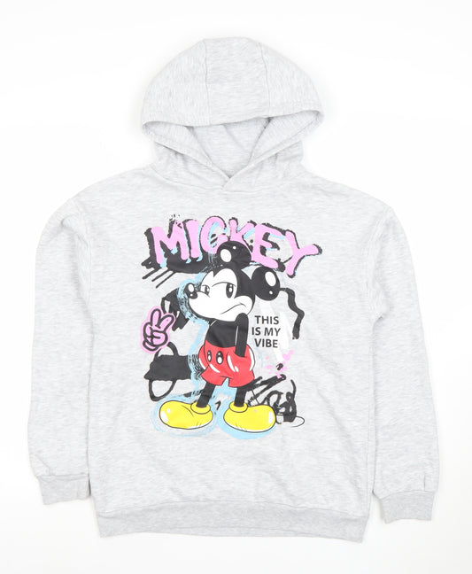 Primark Boys Grey Mickey Mouse Hoodie 11-12 Years Pullover Graphic Print