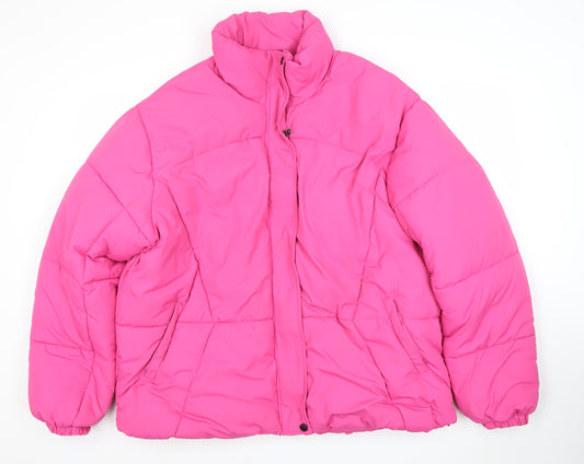 Missguided Women’s Pink Puffer Jacket Size 14 Winter Quilted Coat