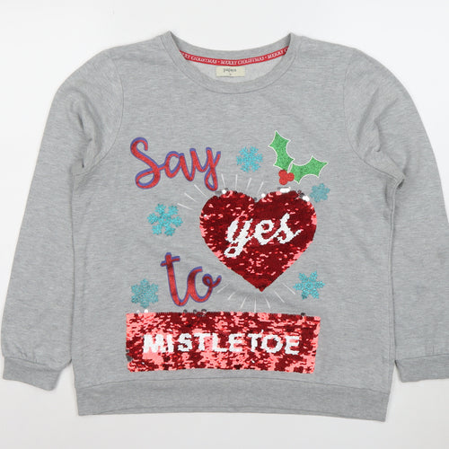 Papaya Womens Grey Sequin Christmas Pullover Sweatshirt Size 14