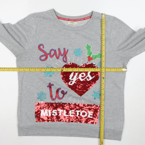 Papaya Womens Grey Sequin Christmas Pullover Sweatshirt Size 14