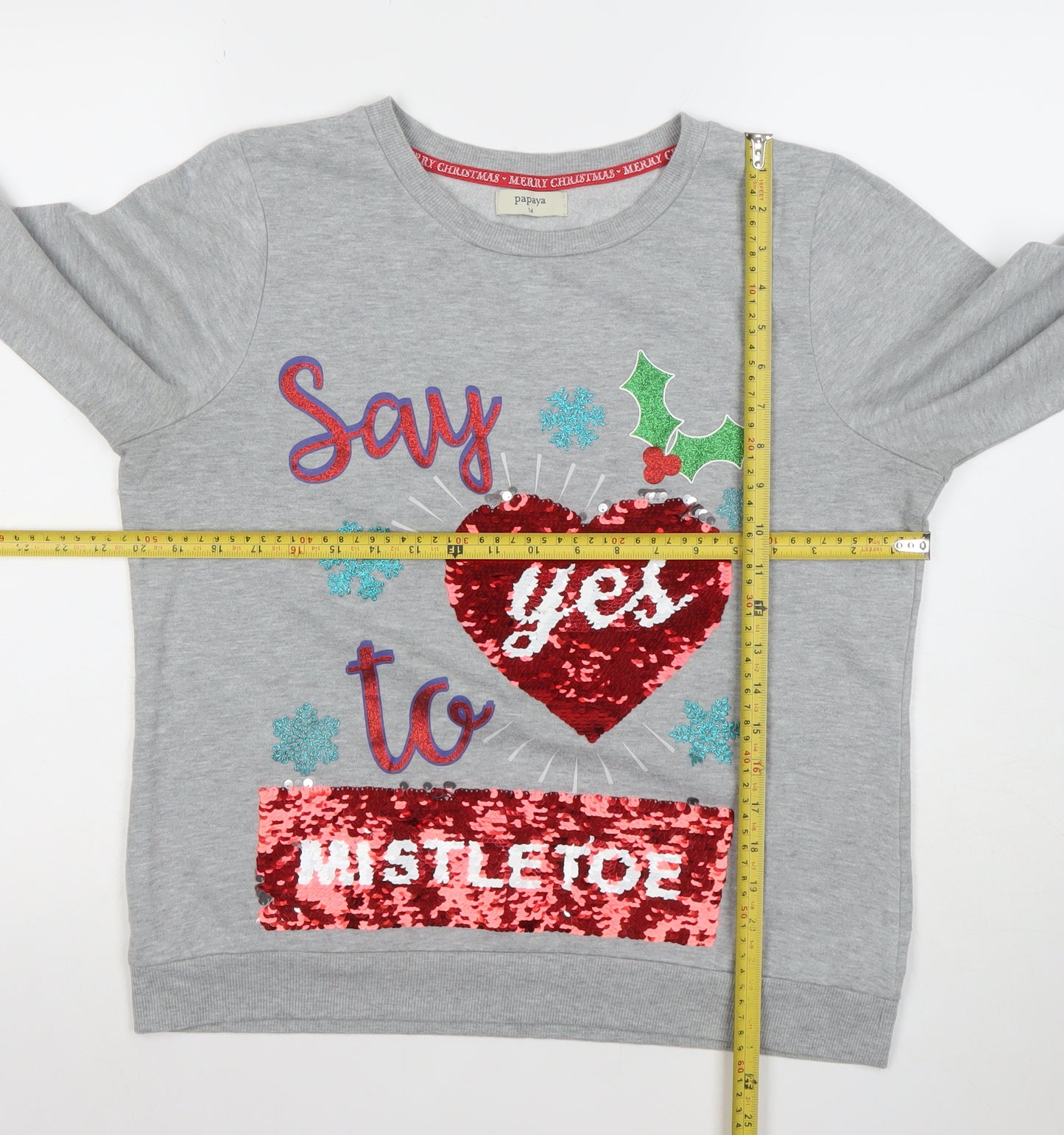 Papaya Womens Grey Sequin Christmas Pullover Sweatshirt Size 14