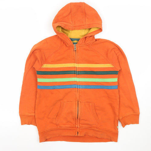 Frugi Girls Orange Stripe Full Zip Hoodie 8-9 Years Organic Cotton