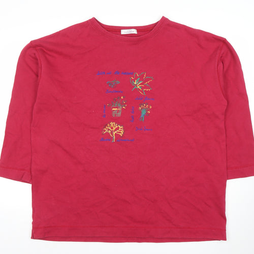 Casualwear Women Red Embroidered Cotton Pullover Sweatshirt Size 20
